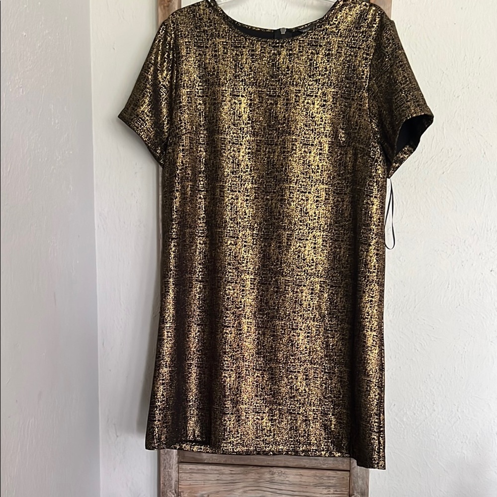 Felicity & Coco Gold Sheath Mini Dress Short Sleeve